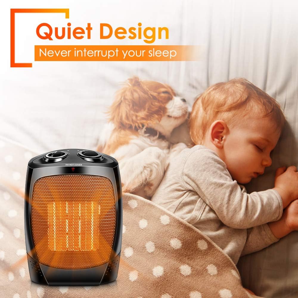 Ecotronic 1500W Ceramic Desk Space Heaters for Indoor Use, 3s Fast Heating, 3 Modes, Tip-over & Overheat Protection, Portable Carrying Handle Heater for Indoor use