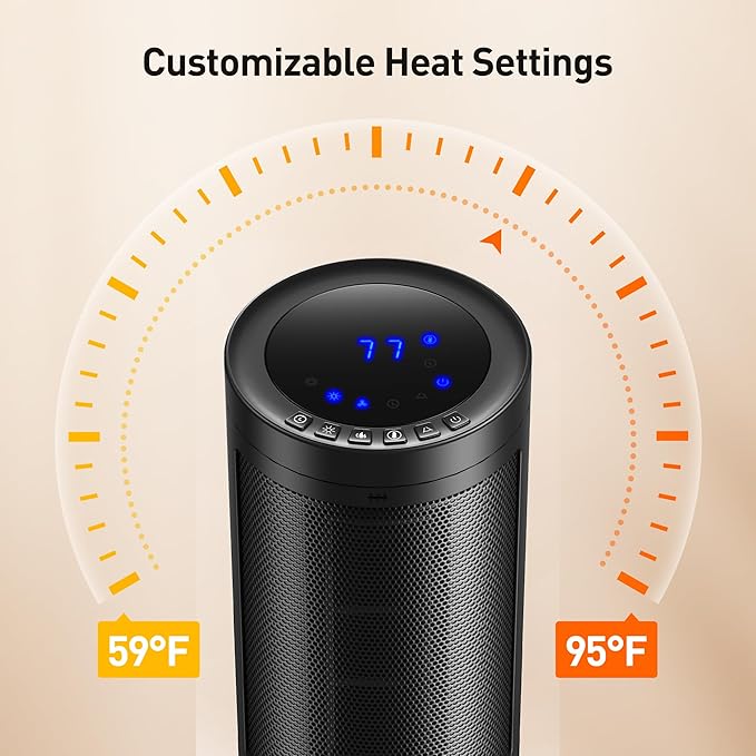 17in Tower Space Heater, 70° Oscillating Portable Heater with Thermostat & Remote, 1500W Electric Heater for Indoor Use, 12H Timer, 2 Modes, Safe & Quiet PTC Ceramic Heater for Bedroom, Office