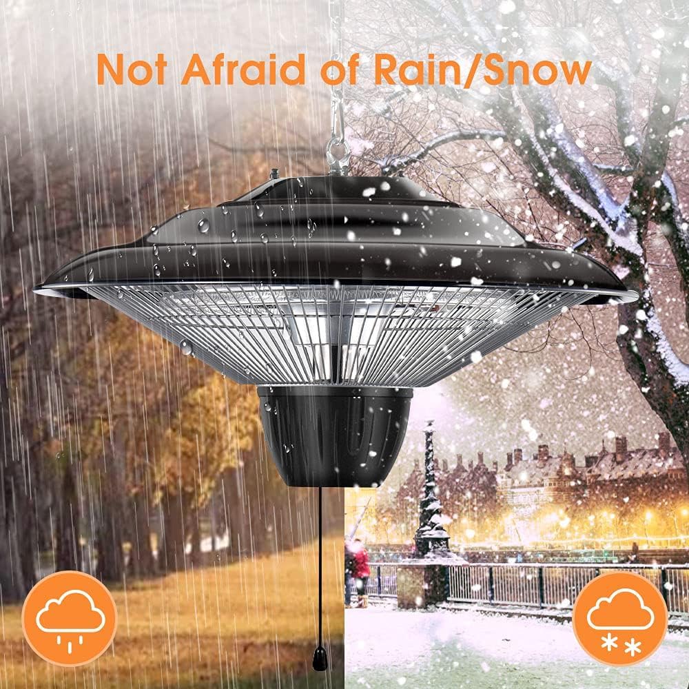 Electric Hanging Patio Heater, 1500W Infrared Heater for Outdoors/Indoors, 3s Fast Heating, Quiet, IP34 Waterproof, Adjustable Chain, Ceiling Heater for Home/Garage/Balcony