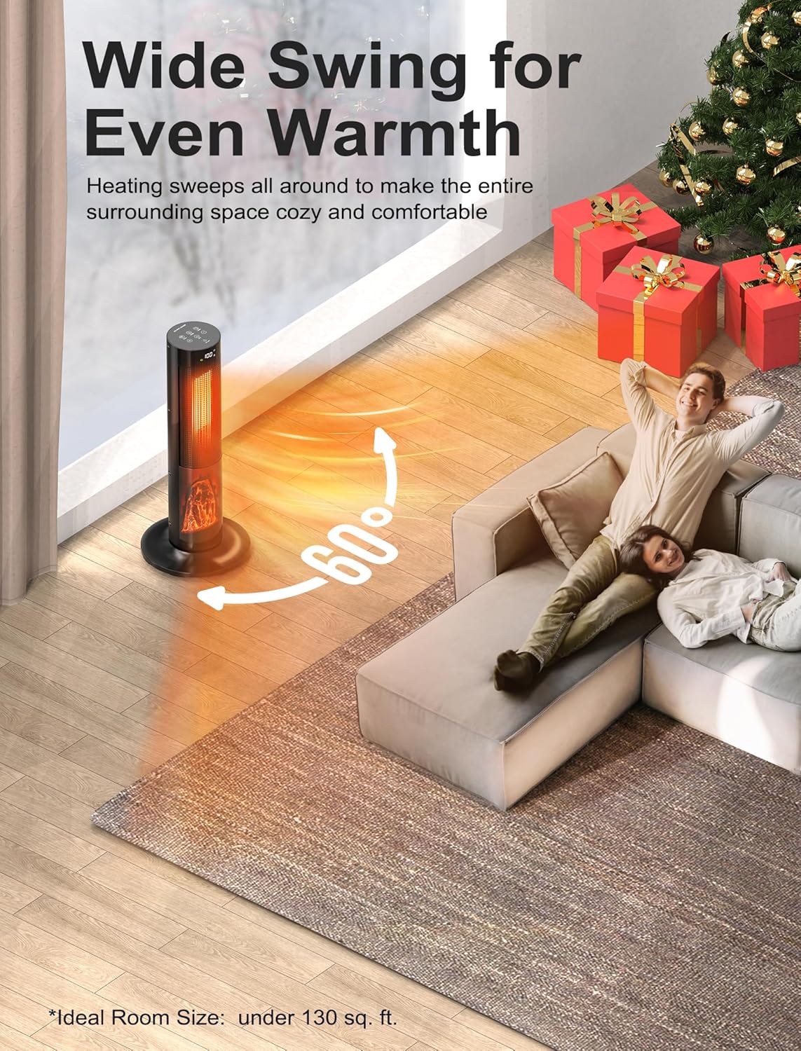 TRUSTECH 26" Tower Space Heater, 1500W Electric Space Heater for Large Room, Thermostat & 3 Modes, 60° Oscillation, 12H Timer, Safe and Quiet Space Heater for Indoor Use, Ceramic Heaters with Remote