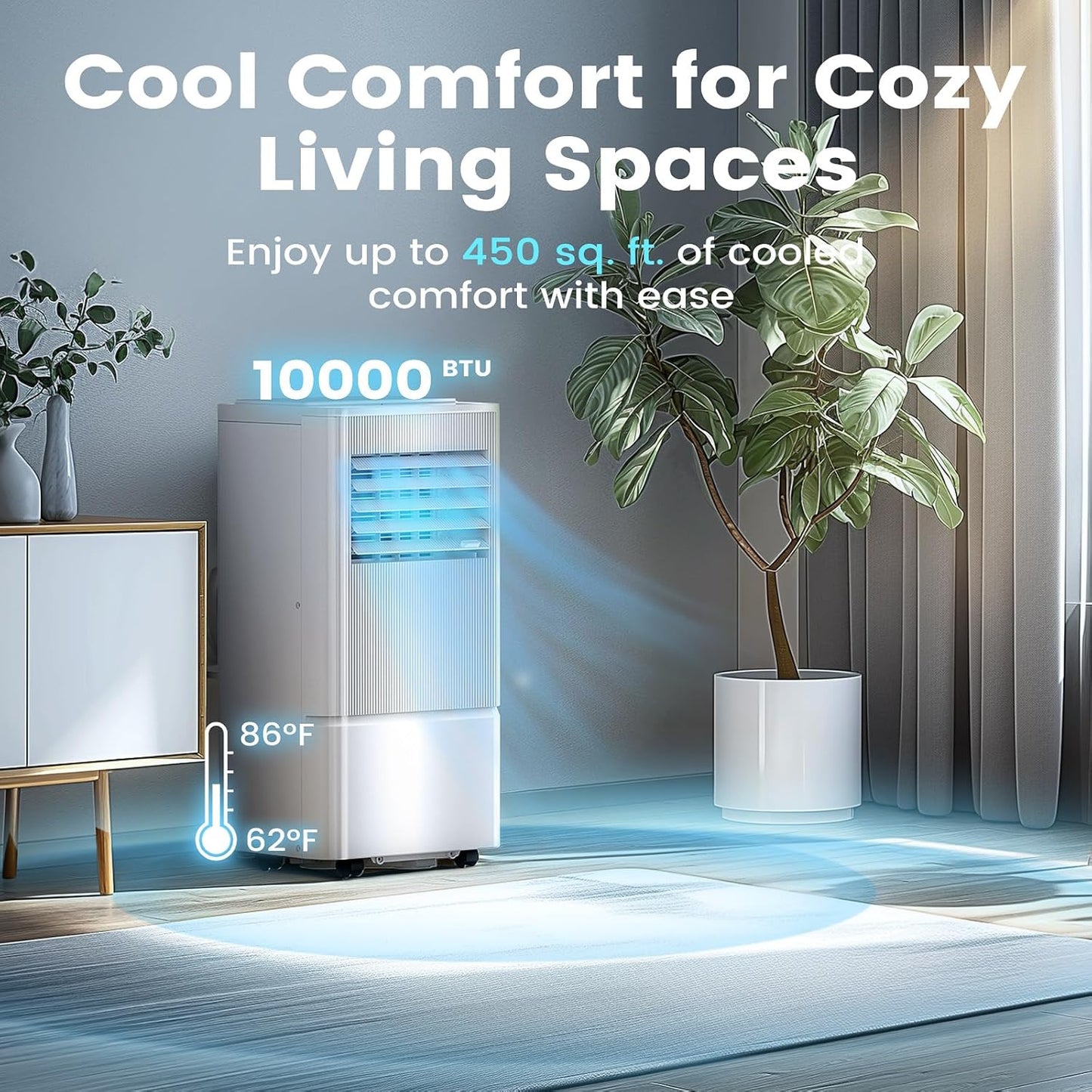 Portable Air Conditioner, 10000 BTU  with Remote Control, 24H Timer, Window Kit, Dehumidifier for Room Up to 350 Sq.Ft