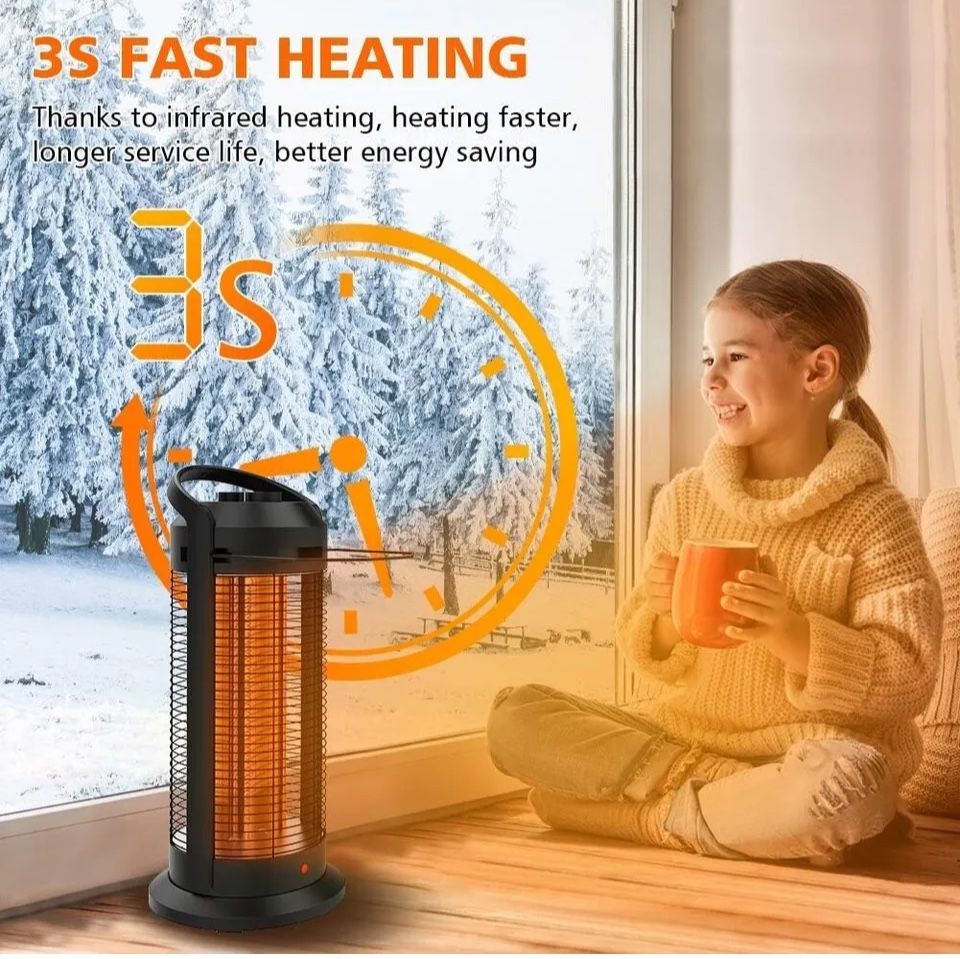 1500W Portable Oscillating Infrared Tower Heater with Digital Knob Thermostat, 75° Wide OscilElectric, Overheating & Tip-Over Protection,  , Portable Handle Super Quiet Heater for Indoor Use