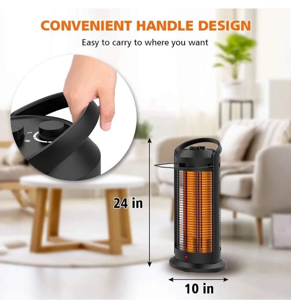 1500W Portable Oscillating Infrared Tower Heater with Digital Knob Thermostat, 75° Wide OscilElectric, Overheating & Tip-Over Protection,  , Portable Handle Super Quiet Heater for Indoor Use