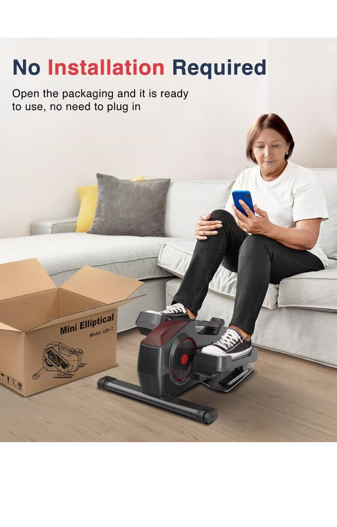 Manual Elliptical Machine, Quiet & Portable Ellipse Leg Exerciser, 8 Levels Adjustable Magnetic Sitting & Standing,Fully Assembled for Seniors,Black