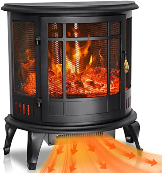 Ecotronic 1500W 25 Inch Electric Fireplace Heater with Thermostat, Real & Adjustable Flame, Overheating Protection For Indoor Use,Black