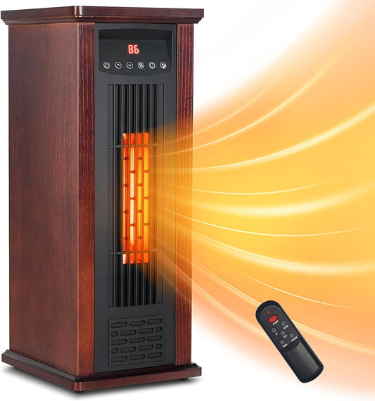 1500W Electric Infrared Space Heater, Quartz Heater with Tip-Over & Overheat Protection, Remote Control, 3 Heat Settings, 12H Timer for Indoor Use