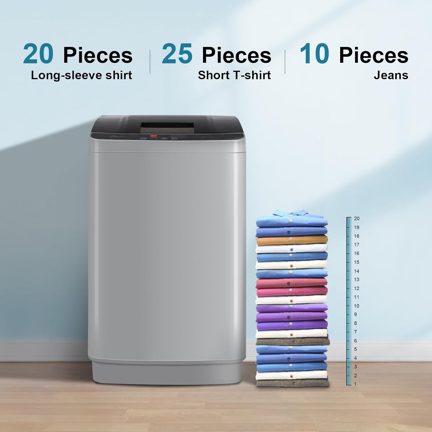 Portable 1.5 Cu.ft Washer 12lbs Capacity, Fully Automatic Compact Washer with Drain Pump, Faucet Adaptor, 10 Programs & 8 Water Levels for Apartment Home/Dorm