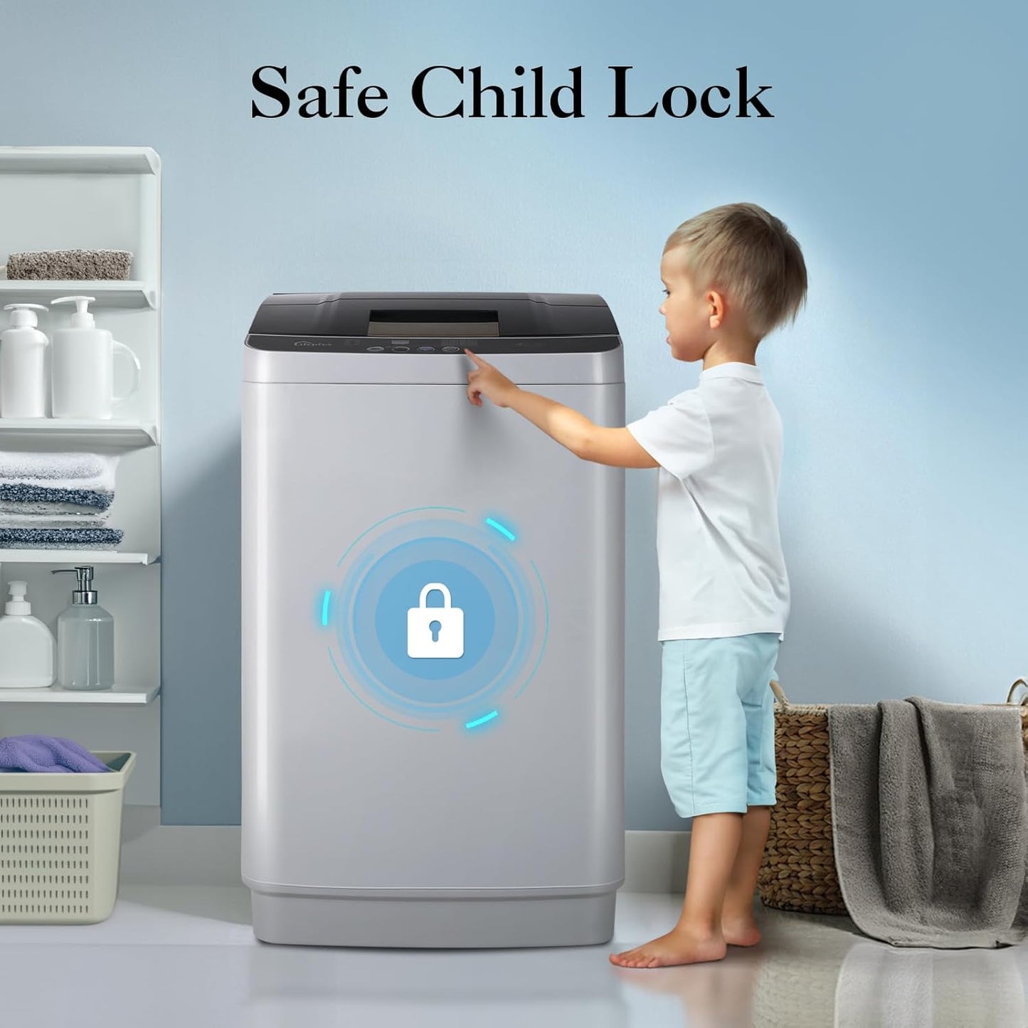 Portable 1.5 Cu.ft Washer 12lbs Capacity, Fully Automatic Compact Washer with Drain Pump, Faucet Adaptor, 10 Programs & 8 Water Levels for Apartment Home/Dorm