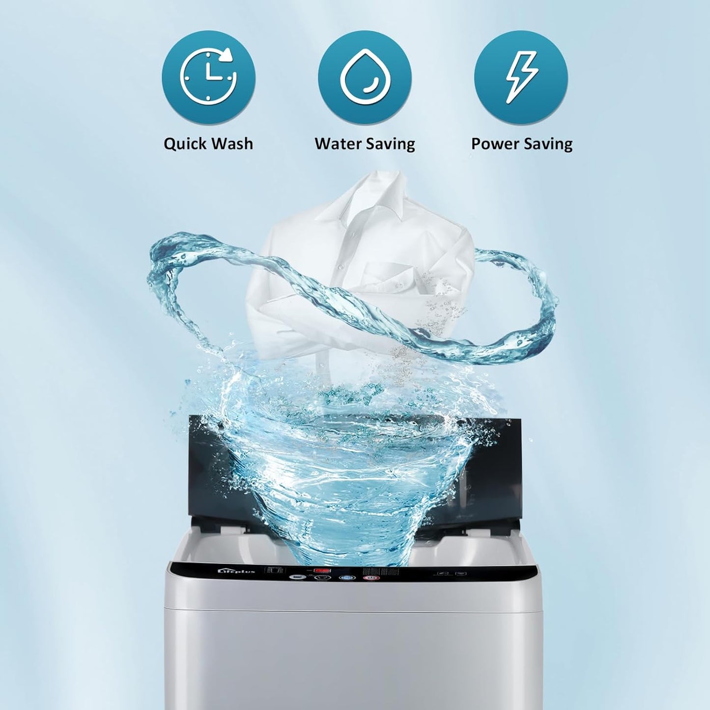Portable 1.5 Cu.ft Washer 12lbs Capacity, Fully Automatic Compact Washer with Drain Pump, Faucet Adaptor, 10 Programs & 8 Water Levels for Apartment Home/Dorm