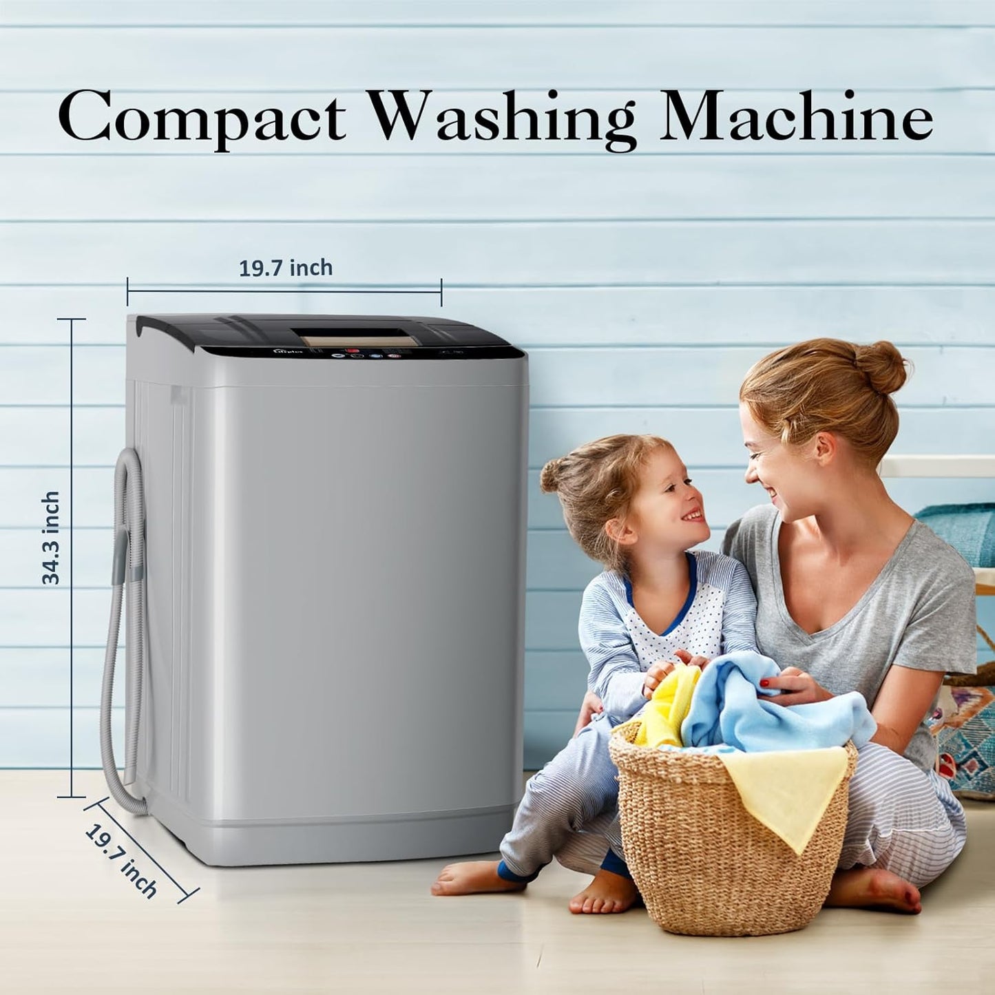 Portable 1.5 Cu.ft Washer 12lbs Capacity, Fully Automatic Compact Washer with Drain Pump, Faucet Adaptor, 10 Programs & 8 Water Levels for Apartment Home/Dorm