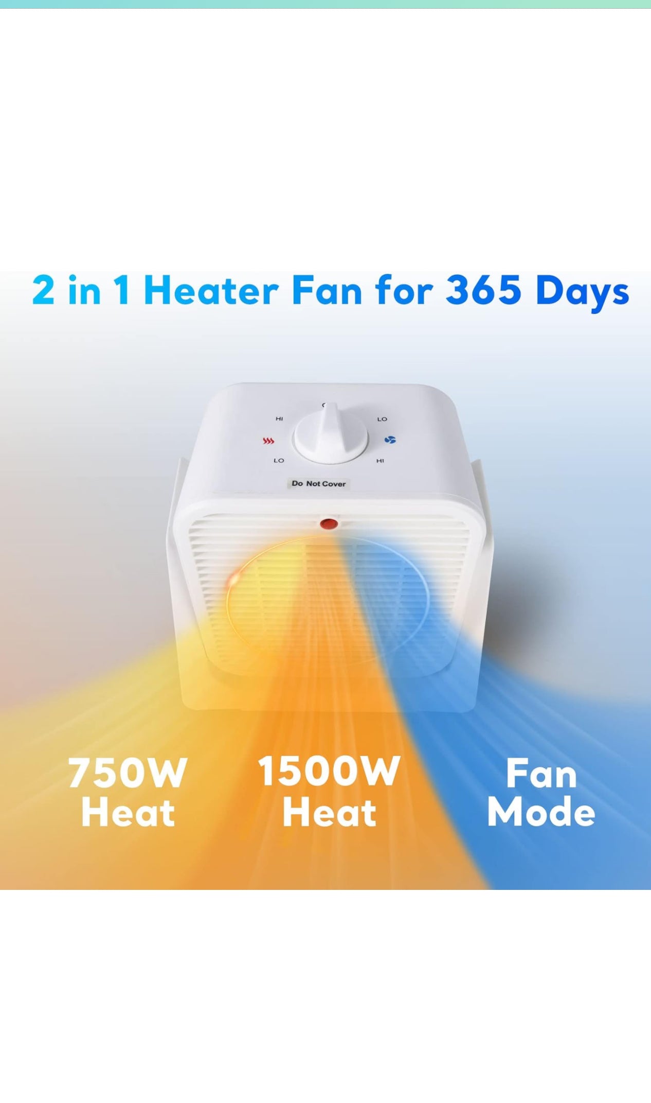 1500W Corded Electric Heater& Fan Combo with 45° Adjustable Angle, Overheated & Tip-Over Protection,3 Modes for 120 Sq.ft, White