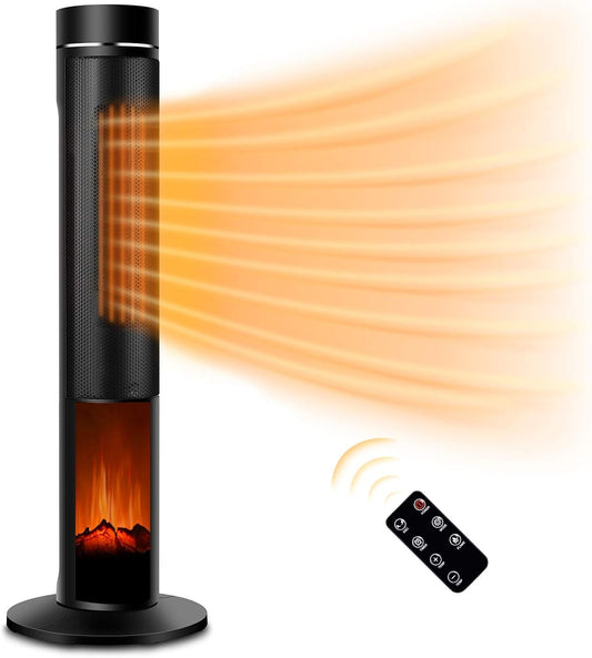 36 inches 1500W Electric Tower Space Heater with 3D Realistic Flame, Remote, Fast Heating, Adjustable Thermostat,3 Modes, Overheating &Tip-over Protection, Oscillating for Indoor Use