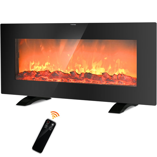 36 inches 1500W Freestanding/Wall-Mounted Electric Fireplace Heater with Remote Control, 7.5-hours timer, 2 Heat Settings & Realistic Flame, Black