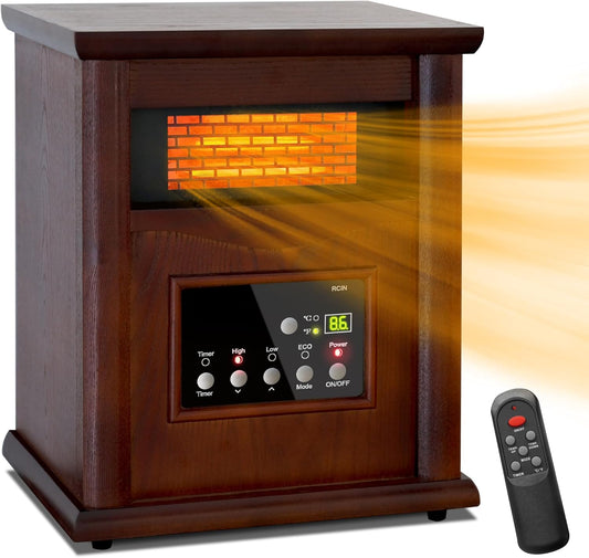 1500W Electric Infrared Space Heater, 3 Heat Settings, Tip-Over & Overheat Protection for 160 sq.ft,Dark Walnut