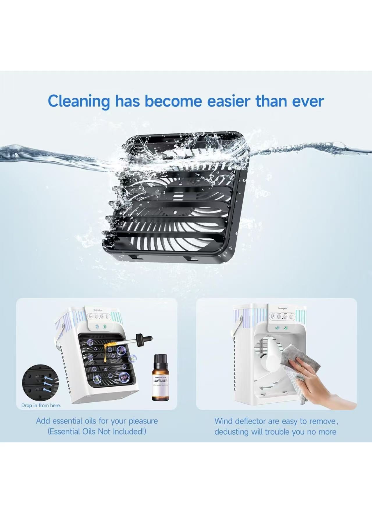 Mini  Evaporative Air Coolers with 3-Speed, USB Charging,7 Color night light for Home & Office , White