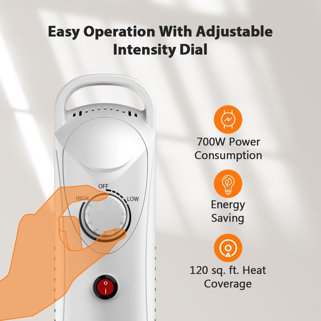 700W Oil-Filled Radiant Heater with Adjustable Thermostat, Automatic Power-off for Indoor use Up to 120 Sq.Ft,White