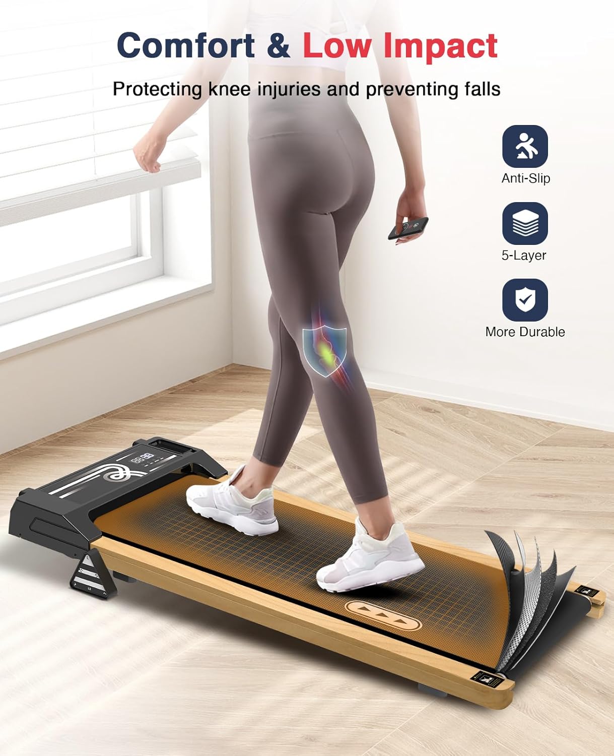 Walking Pad with Incline, 265 Lbs Capacity, Installation-Free, Remote Control, LED Display for Home Gym, Grain