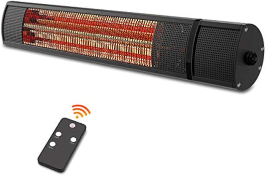 Electric Patio Heater - Outdoor Heater Wall Mounted Super Quiet 1500W Fast Heat Gold Tube Infrared Space Heater with Remote Control Safe Overheat Protection Ceiling Hang for Garage IP65