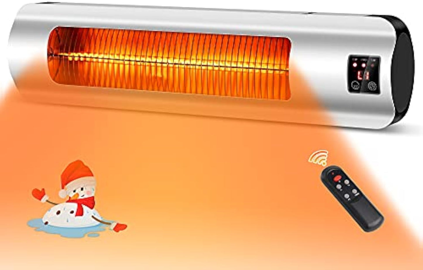 Electric Patio Heater, Infrared Outdoor Heater Wall Mounted Super Quiet with Remote Control, 1500W Space Heater Instant Warm for Garage Backyard, Silver