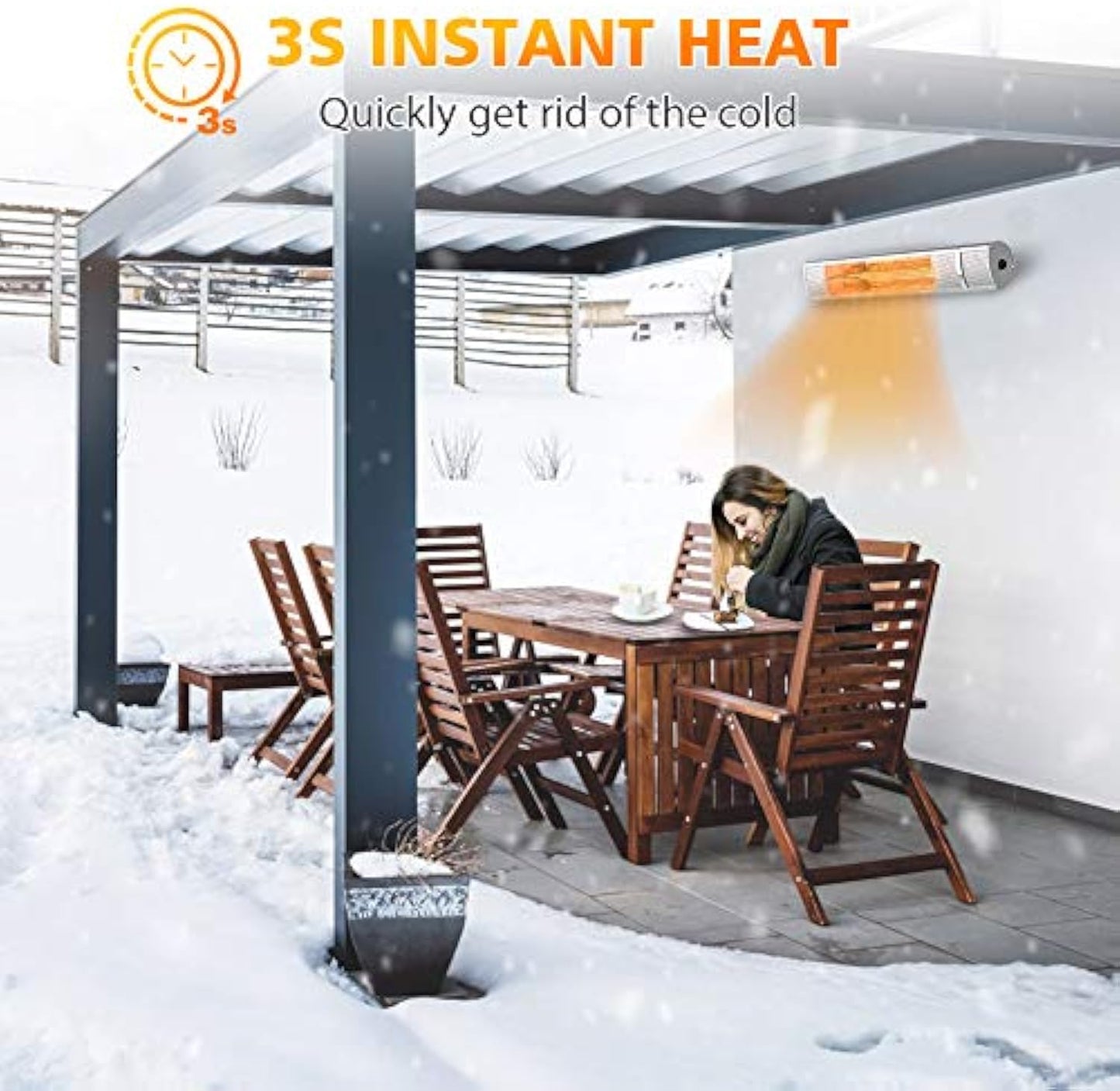 Electric Patio Heater - Outdoor Heater Wall Mounted Super Quiet 1500W Fast Heat Gold Tube Infrared Space Heater with Remote Control Safe Overheat Protection Ceiling Hang for Garage IP65
