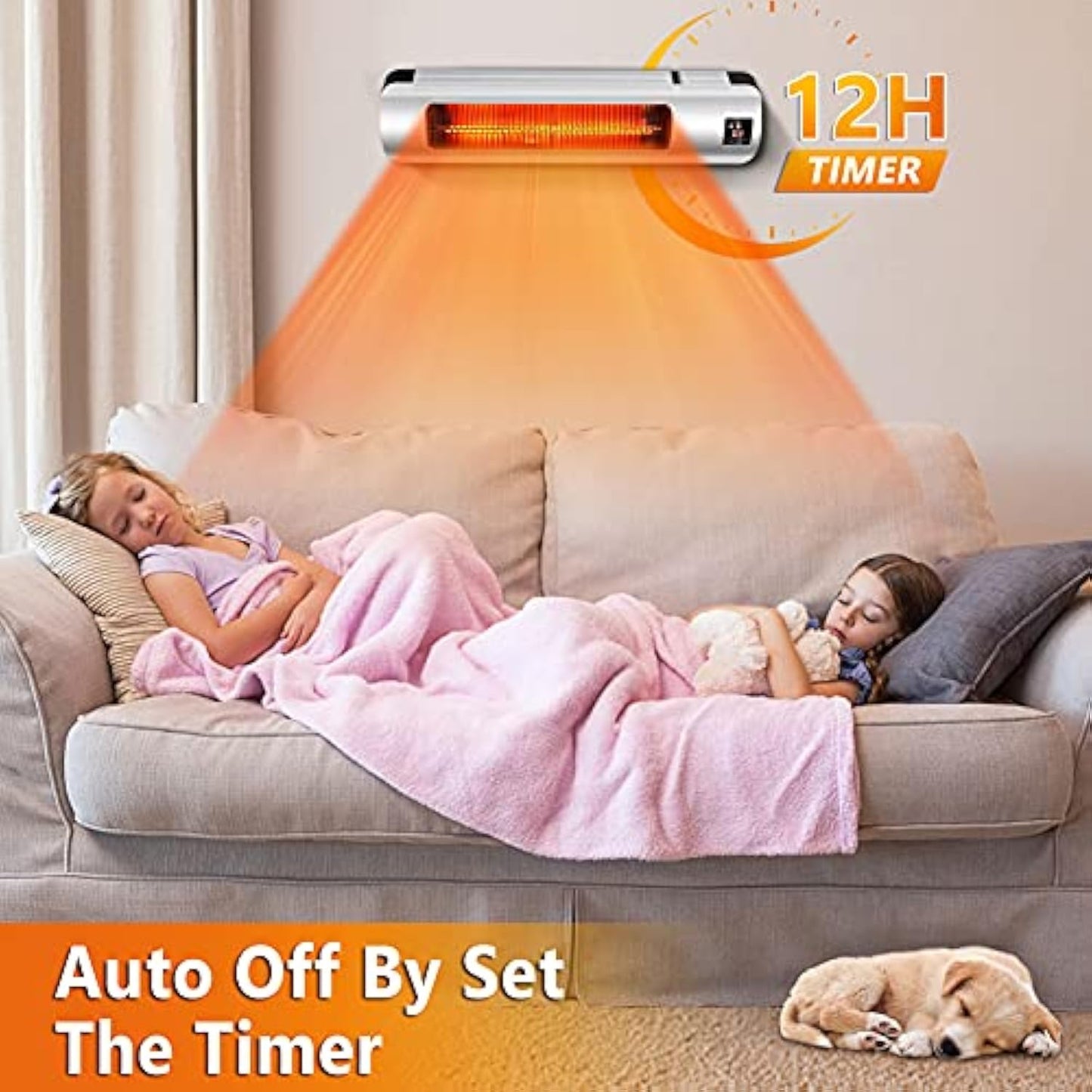 Electric Patio Heater, Infrared Outdoor Heater Wall Mounted Super Quiet with Remote Control, 1500W Space Heater Instant Warm for Garage Backyard, Silver