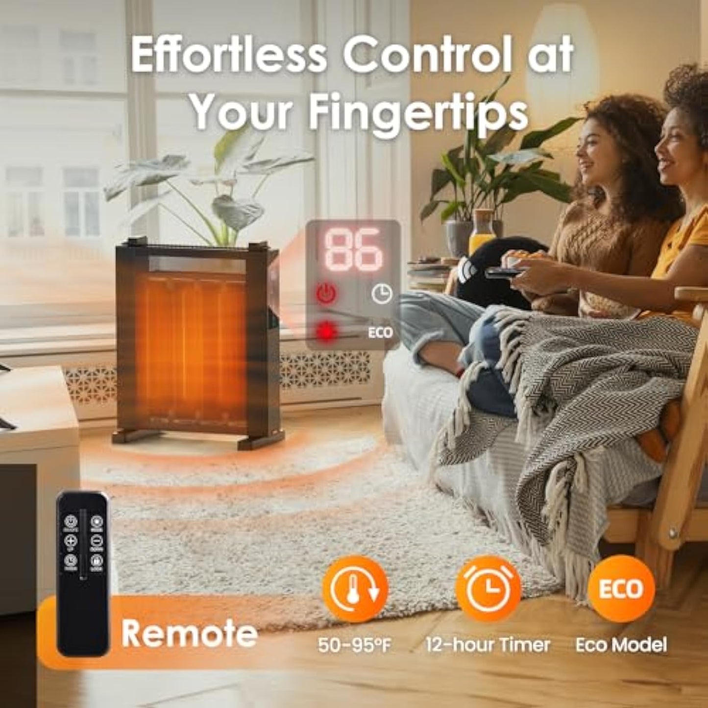 Ecotronic 1500W Quiet Mica Panel Heater with Adjustable Thermostat, 12H Timer, Remote, Eco Mode, Child Lock for Indoor Use