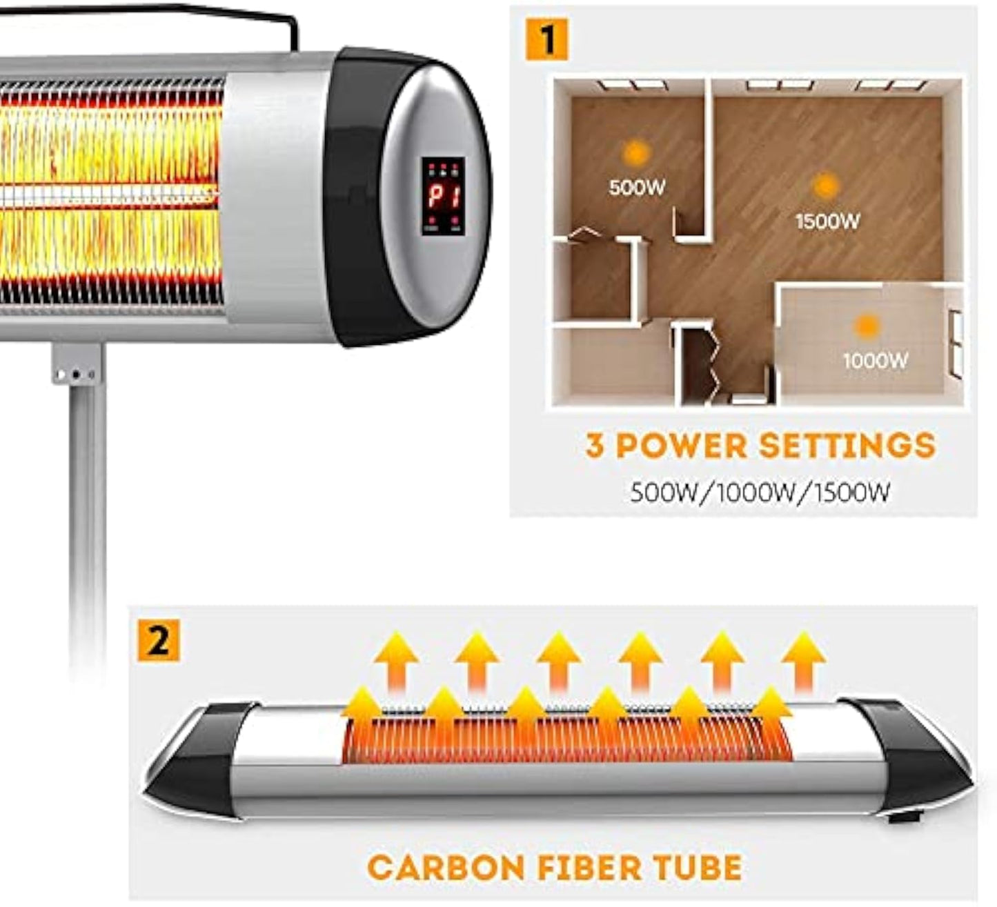Ecotronic Patio Heater, Electric Infrared Heater with Remote Control,Tip-Over Protection and 24-hour timer for Indoor/Outdoor Balcony, Backyard, Garage Use, Free Standing or Wall Mounted, NX-1500R