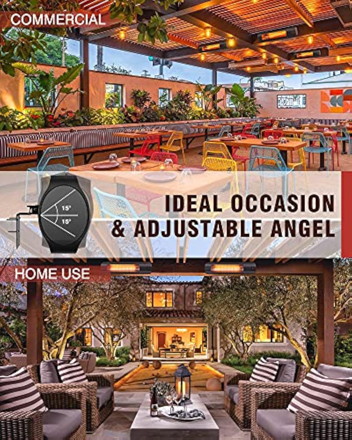 Electric Patio Heater, Infrared Wall Mounted Super Quiet Outdoor Heater  with Remote Control, 1500W for Garage Backyard, Black