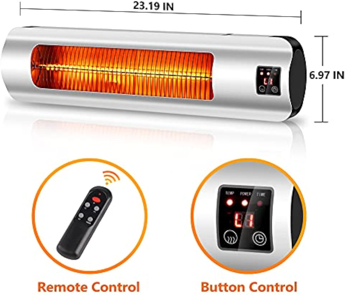 Electric Patio Heater, Infrared Outdoor Heater Wall Mounted Super Quiet with Remote Control, 1500W Space Heater Instant Warm for Garage Backyard, Silver