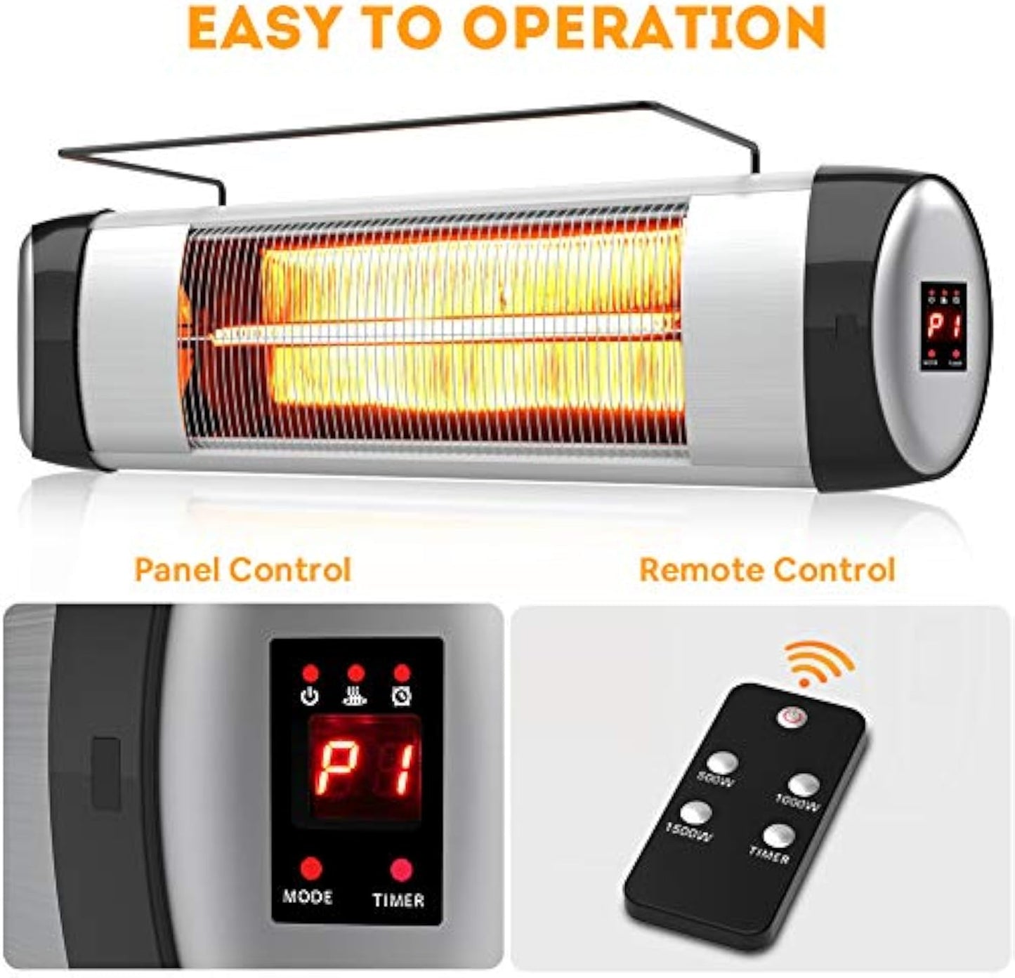 Ecotronic Patio Heater, Electric Infrared Heater with Remote Control,Tip-Over Protection and 24-hour timer for Indoor/Outdoor Balcony, Backyard, Garage Use, Free Standing or Wall Mounted, NX-1500R