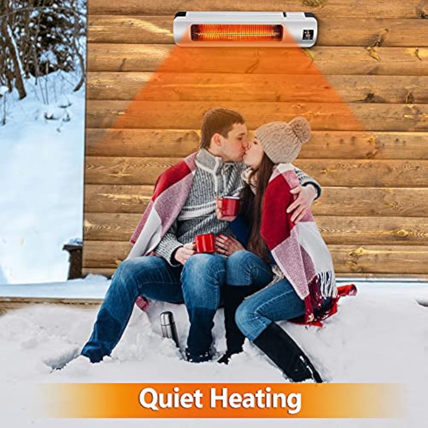 Electric Patio Heater, Infrared Outdoor Heater Wall Mounted Super Quiet with Remote Control, 1500W Space Heater Instant Warm for Garage Backyard, Silver