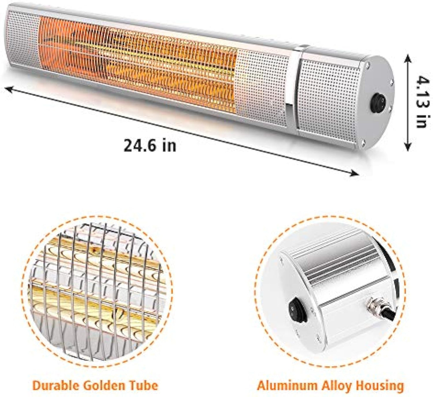 Electric Patio Heater - Outdoor Heater Wall Mounted Super Quiet 1500W Fast Heat Gold Tube Infrared Space Heater with Remote Control Safe Overheat Protection Ceiling Hang for Garage IP65