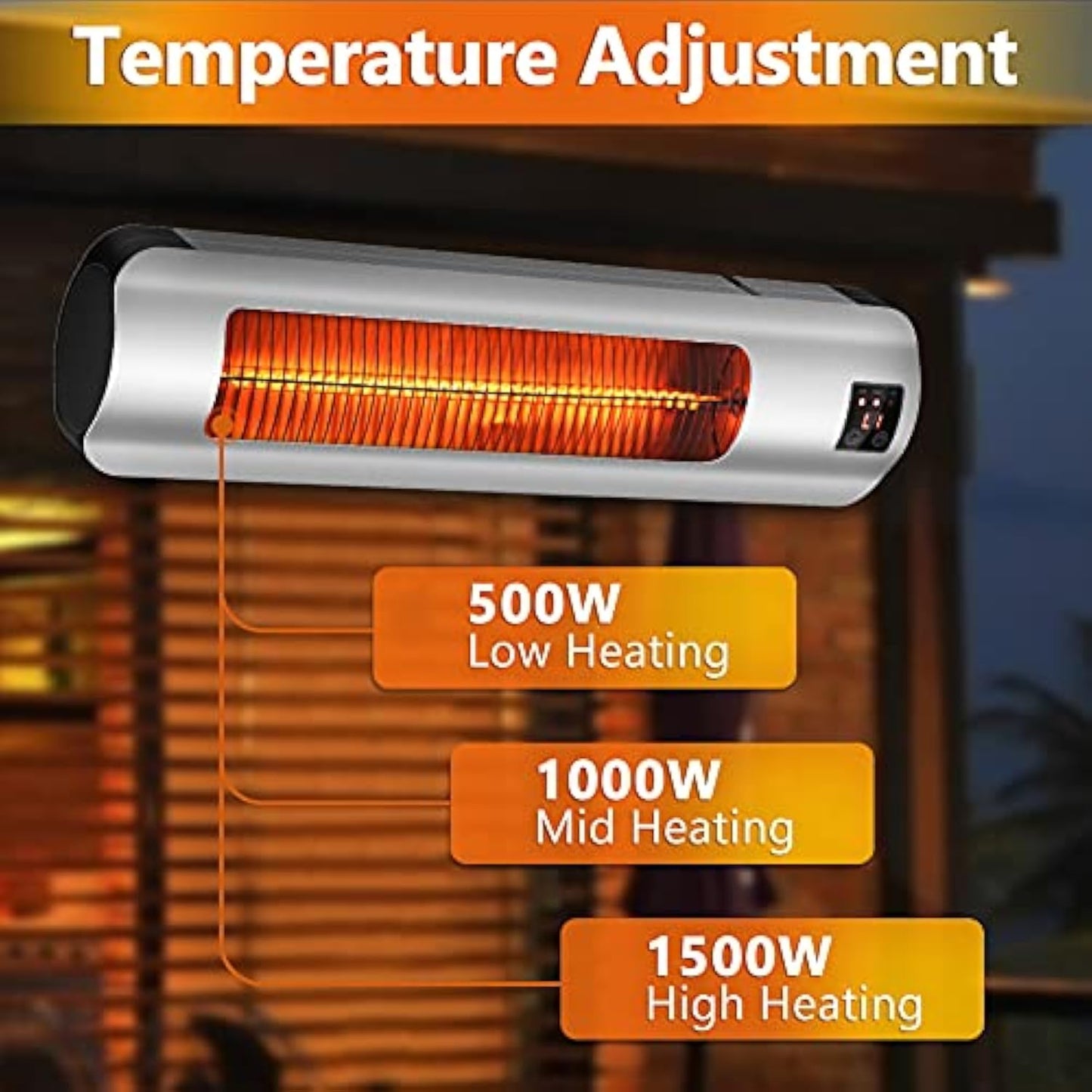 Electric Patio Heater, Infrared Outdoor Heater Wall Mounted Super Quiet with Remote Control, 1500W Space Heater Instant Warm for Garage Backyard, Silver