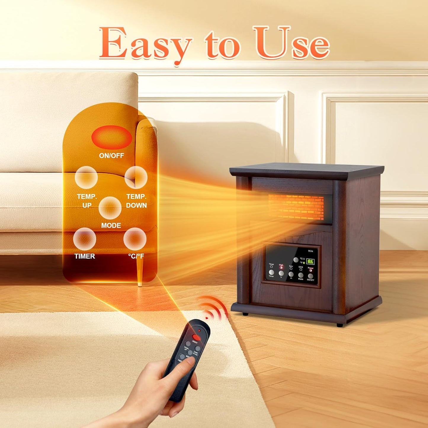 1500W Electric Infrared Space Heater, 3 Heat Settings, Tip-Over & Overheat Protection for 160 sq.ft,Dark Walnut